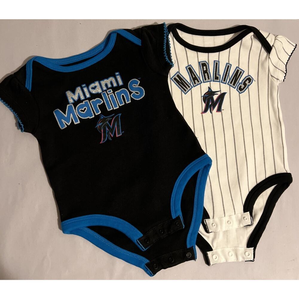 Infant 3-6 Months Miami Florida Marlins One Piece Baby Girl Outfit Lot Of 2